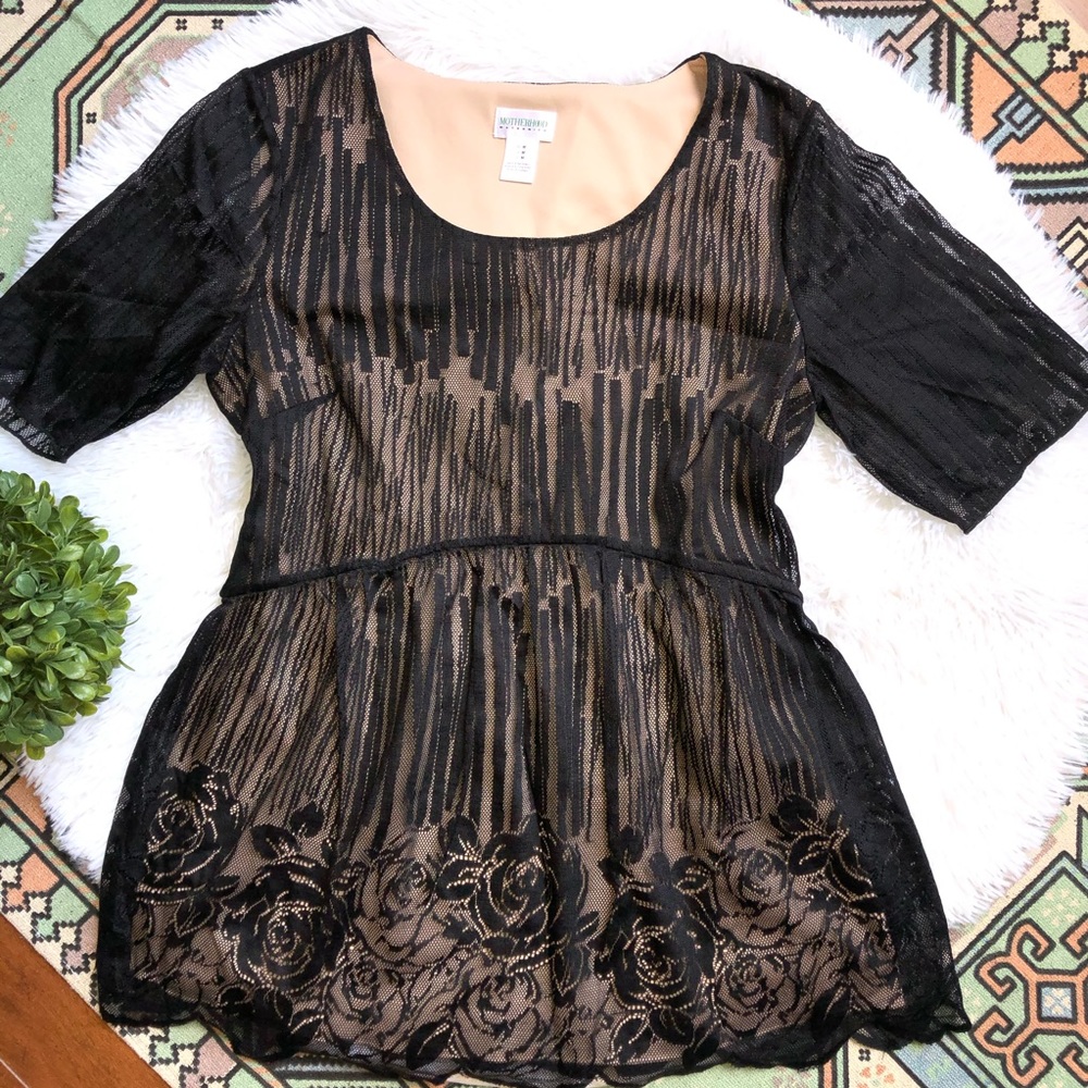 Motherhood Maternity Black Lace Crew Neck Top